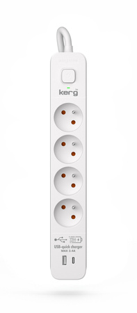 Kerg listwa przeciwprzepięciowa 4-gniazdowa + szybka ładowarka USB-A+USB-C 1,5m 3×1,5mm² H05VV-F 16A/250V